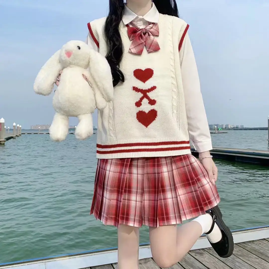 

JMPRS JK V-neck Sweater Vest Student Korean Fashion Loose College Style Knitted Vest Tops Girls Y2k White Sleeveless Jumper New