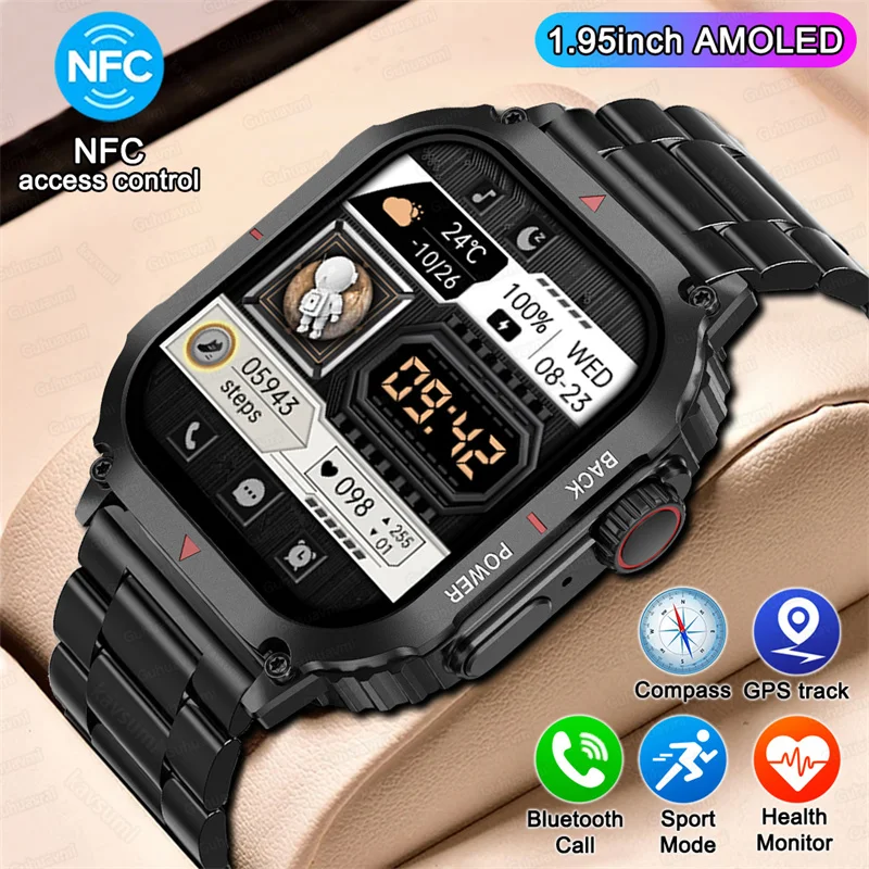 

New NFC Smart Watch Man Amoled Screen GPS Movement Track Sport Watches Women Wireless Charger Bluetooth Call Smartwatch Compass