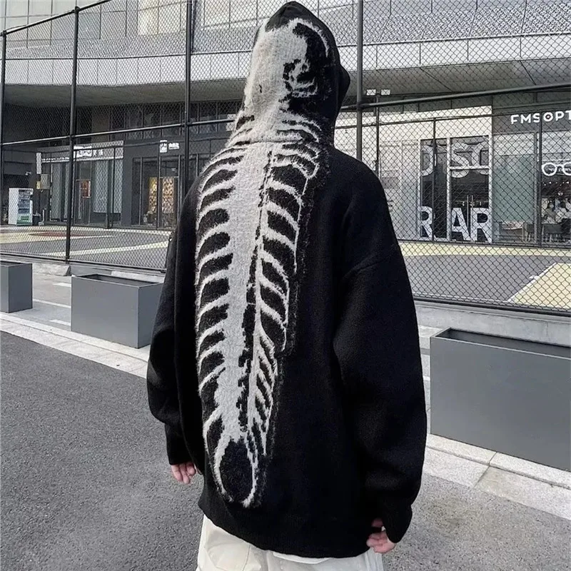 Свитер Y2k с графическим принтом свитера напуском и капюшоном для мужчин зимний