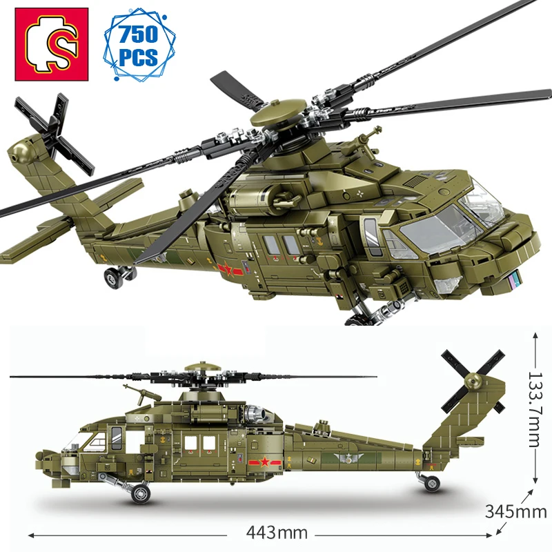 SEMBO технические идеи Военная серия строительные блоки Moc Вооруженный вертолет