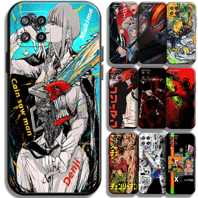 

Anime Chainsaw Man Pattern Phone Case For Samsung Galaxy M12 Cases Funda Soft Black Back Shell Liquid Silicon TPU Coque