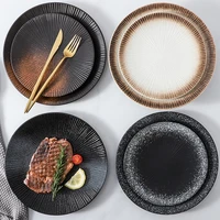 japanese ceramic striped plate restaurant hotel set plate commercial creative ramen plate household colored glaze steak plate