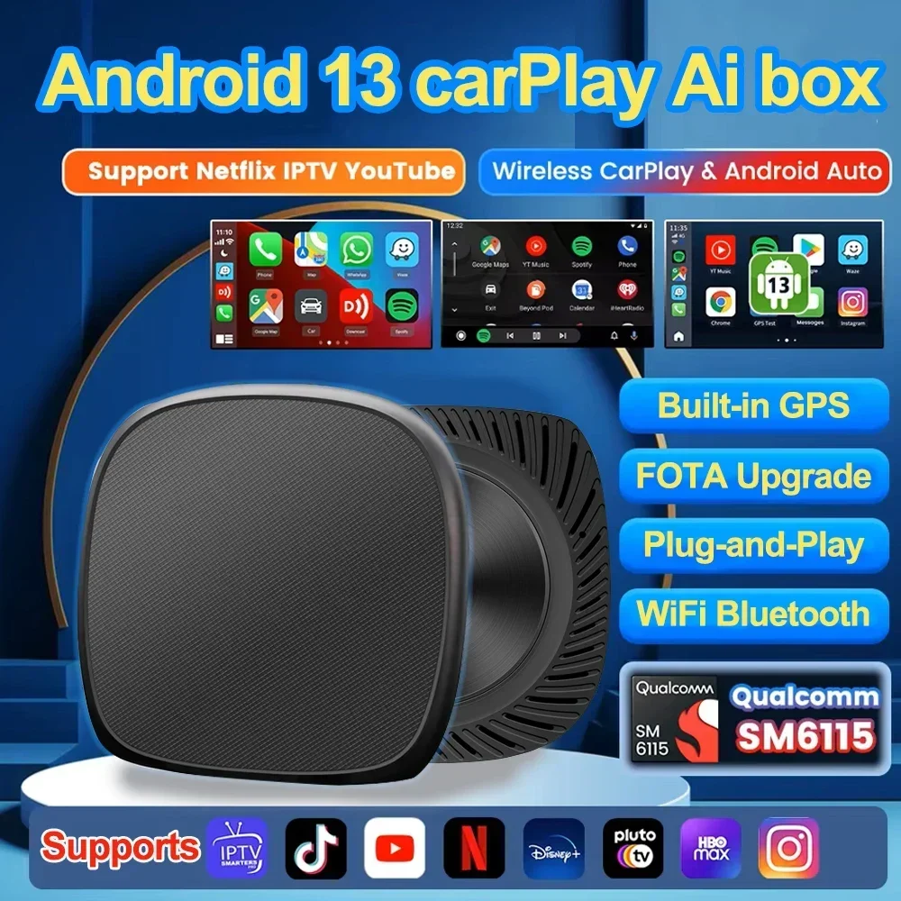 Android 13 CarPlay Ai Box Qualcomm 6115 8-ядерный процессор 4G LTE Wireless auto для OEM автомобиля Встроенный