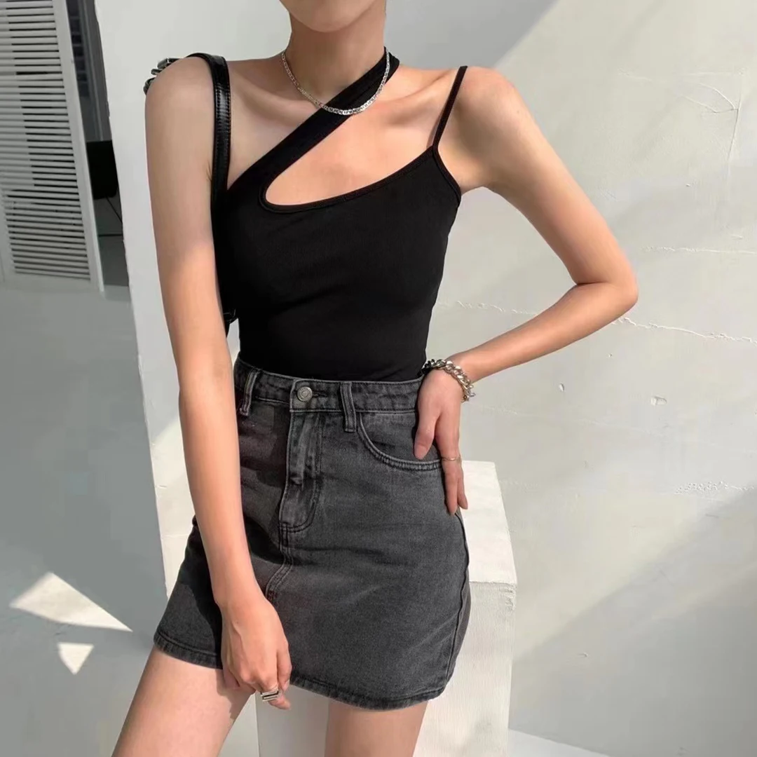 

Ретро дизайн на одно плечо без рукавов подтяжки верхняя одежда внутренний топ облегающий аккуратный жилет