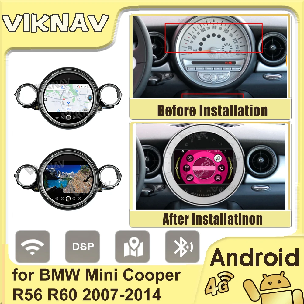 

7-дюймовый Android 8-ядерный автомобильный радиоприемник, аудио плеер, мультимедийный GPS для BMW Mini 2007-2010, беспроводной Carplay, GPS-навигация, головное устройство