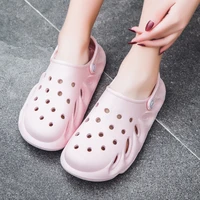 summer new fashion hole shoes beach slipper thick bottom baotou shoes women outdoor breathable couple sandals soft bottom indoor