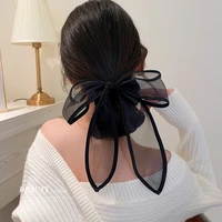 korean black fabric organza bow hair ring high end cool girls ponytail head rope net red hair accessories headdress female