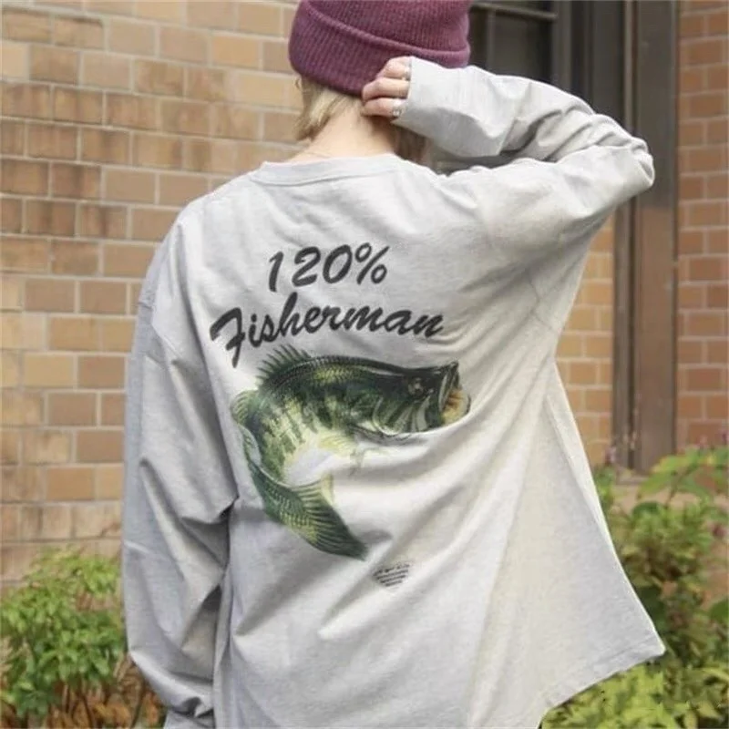 

Jointly Perch Printing BEAMS Japanese Trend Sweater Lure Fishing Functional Wind Pure Cotton Underlay Long Sleeve T-shirt