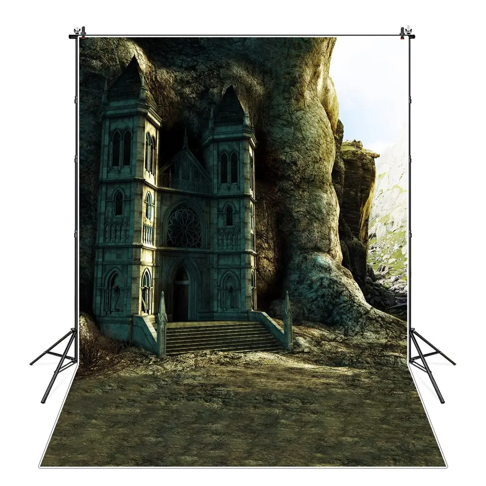 

Ancient Mountain Castle Photography Backgrounds Fairy Tale Magic Stone Queen King Birthday Backdrops Photographic Portrait Props