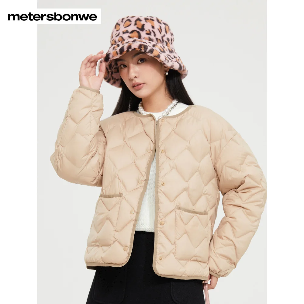 Metersbonwe Women's 22New Collarless Ultra Light Down Jacket Solid Color 90%Duck Down Warm Wear Loose Short Winter Down Jacket