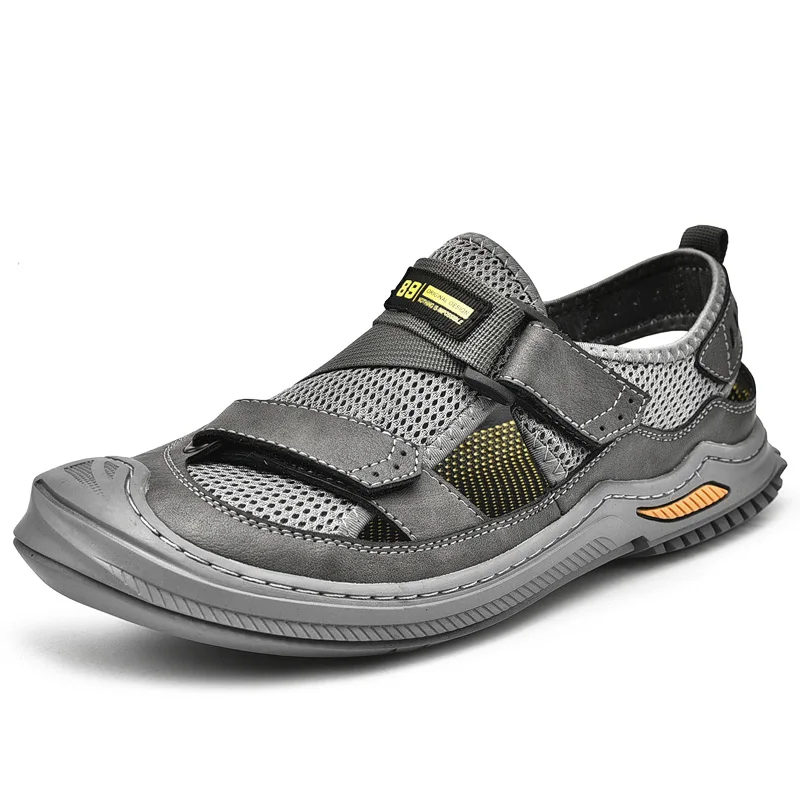 HIKEUP Summer Men Sandals Mesh Breathable Outdoor Sports Leisure Shoes Hand-Made Anti-Collision Wear-Resistant Quick-Drying