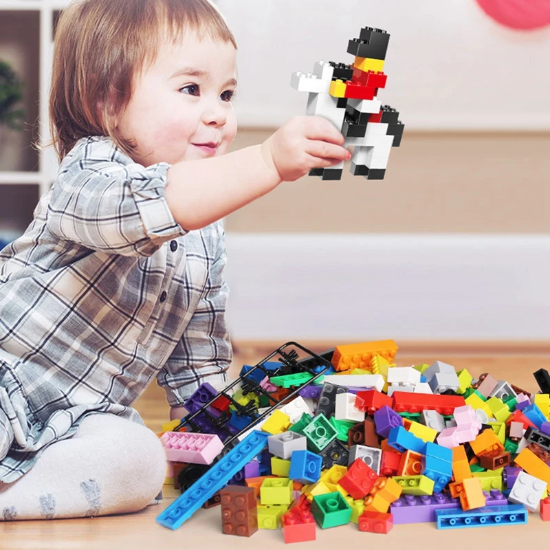 

300Pcs Big Size Slide Building Blocks toys Big Particle Roof Blocks Compatible Duploed City House Castle Brick Toys For Children