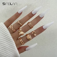 sindaln 7pcs punk gold butterfly rings for women kpop love hug strange things set za female y2k aesthetic jewelry anillos mujer