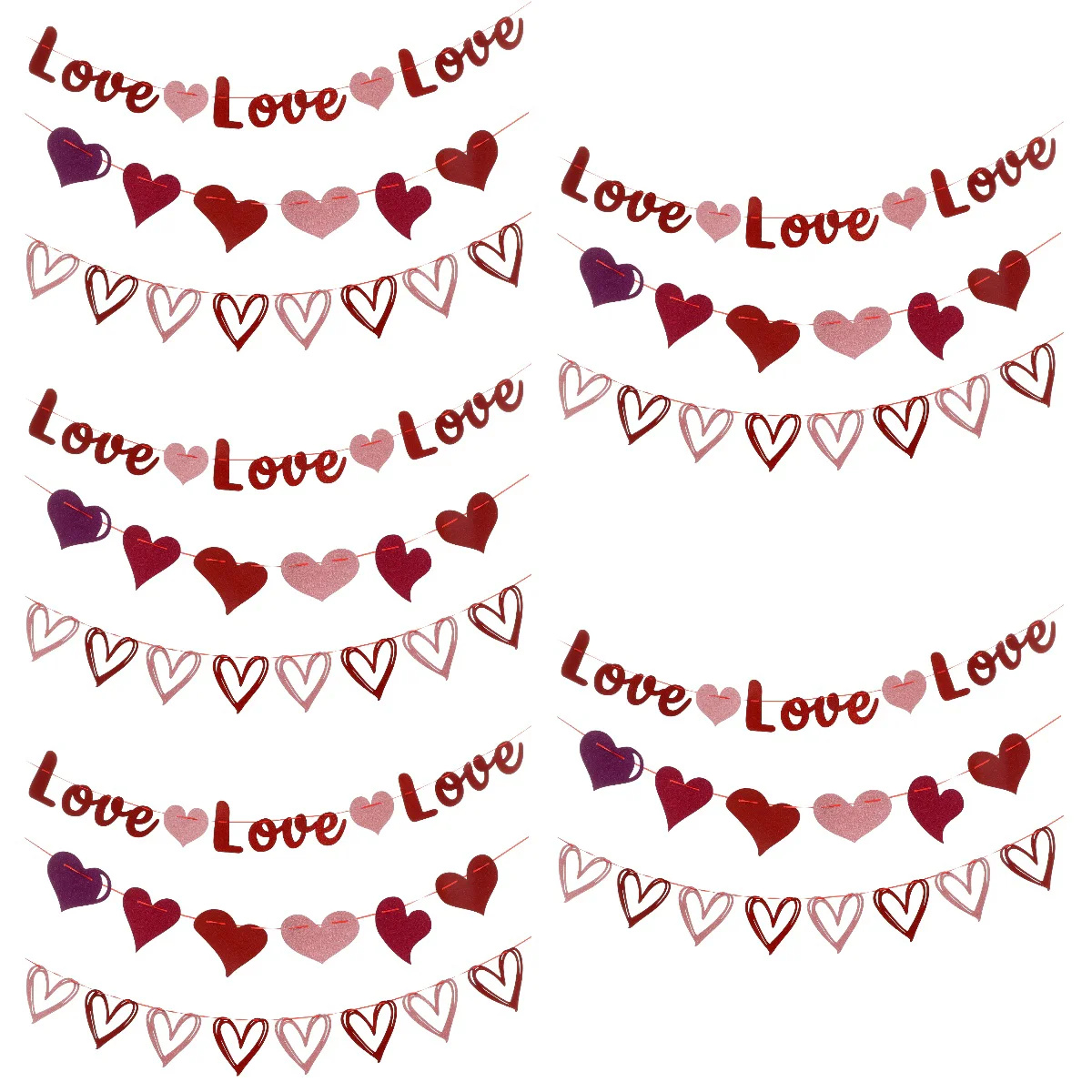 

Valentine Valentines Day Garland Hanging Banner Decor Heart Party Fireplace Glittery Decoration Flag