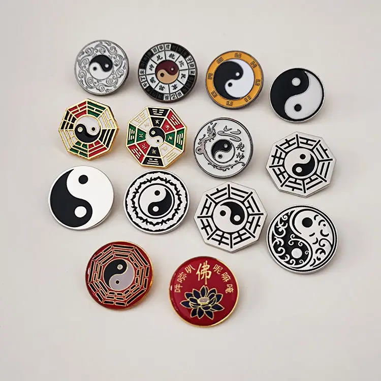 

Chinese Tradition Culture Five Elements Yin Yang Tai Chi Bagua Brooch Buddhist Lotus Badge Insignia Jewelry Accessories