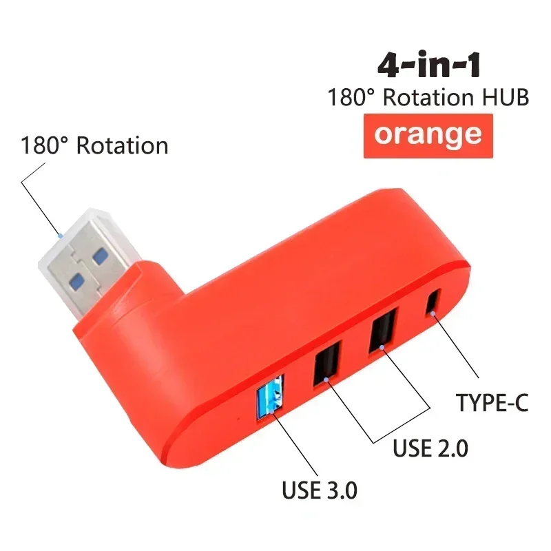 180 ° Вращающийся 4-портовый концентратор USB 3.0 2.0 типа C высокоскоростной адаптер