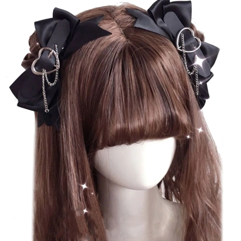 

Заколки для волос в форме банта, популярные заколки для волос в стиле Харадзюку для девочек, заколка для волос на Хэллоуин с конским хвостом и цепочкой для женщин, челки F3MD
