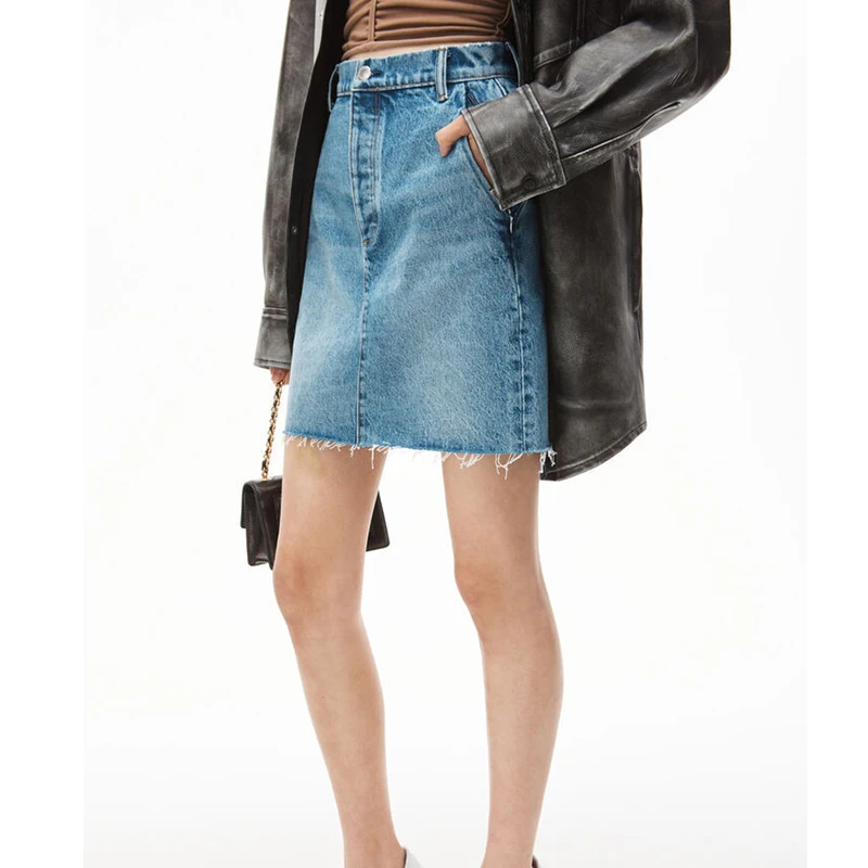 

High Quality Fashionable Brand Women Denim Shorts Skirt 2023 Spring Summer New Simple Zipper Casual Versatile Washed Blue Dress