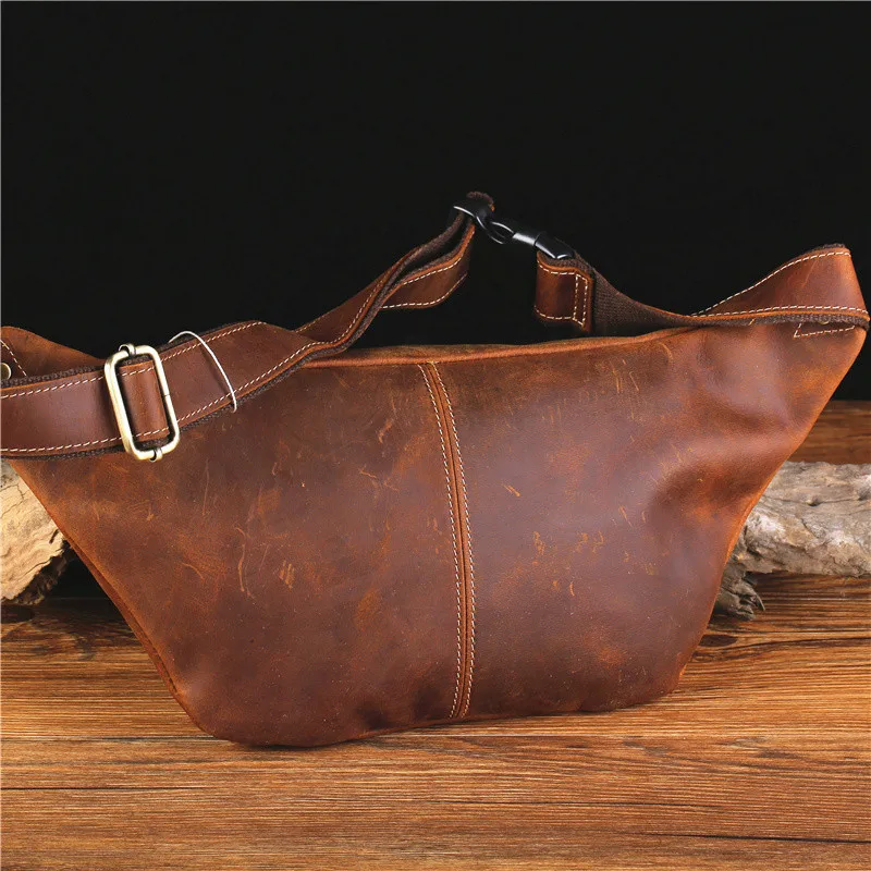 Vintage crazy horse cowhide men's chest bag fashion outdoor daily multifunctional genuine leather waist bag crossbody bag