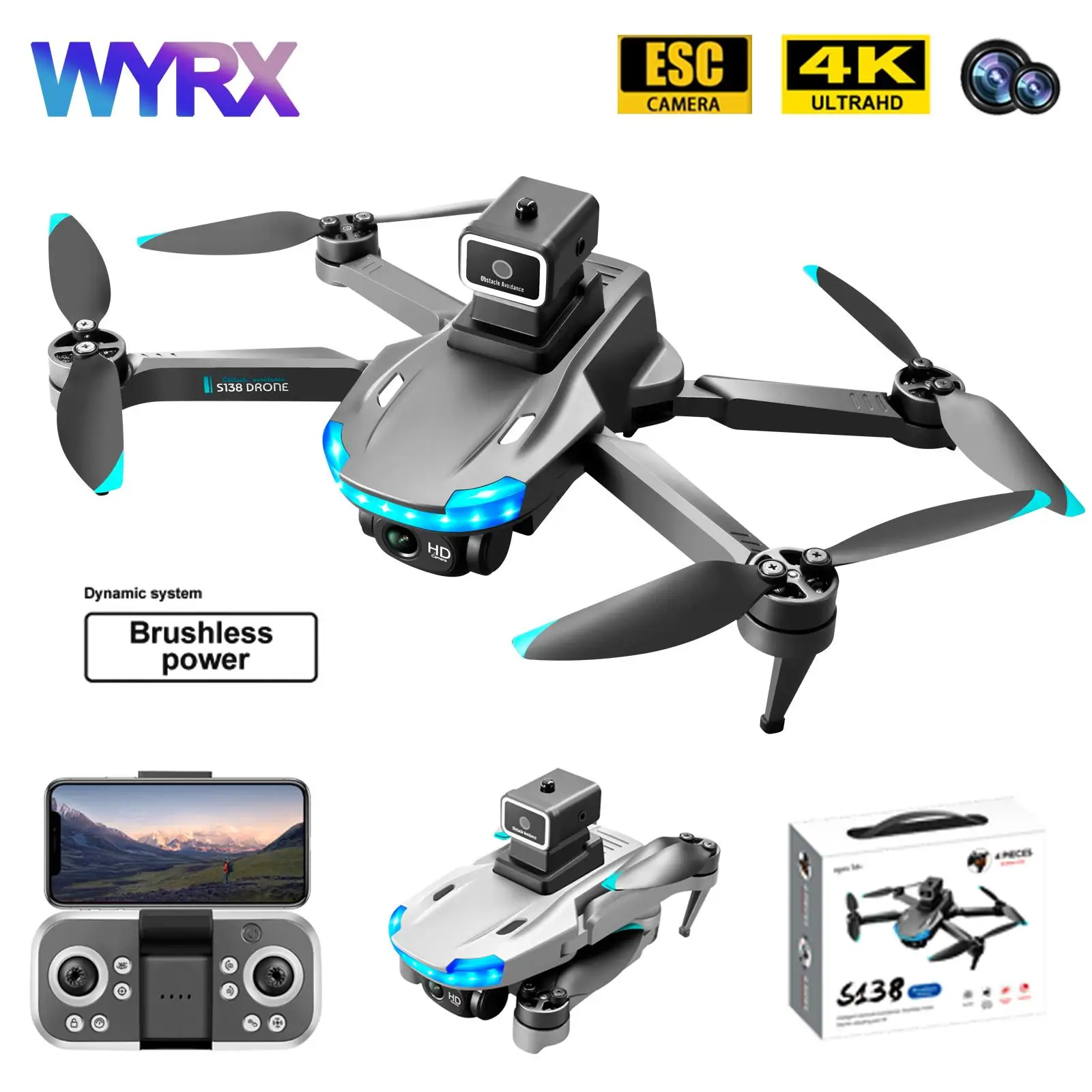 WYRX NEW S138 4K Dual Camera UAV Foldable Optical Flow RC Helicopter FPV Aerial Photography Brushless Quadcopter Toy Drone Gift