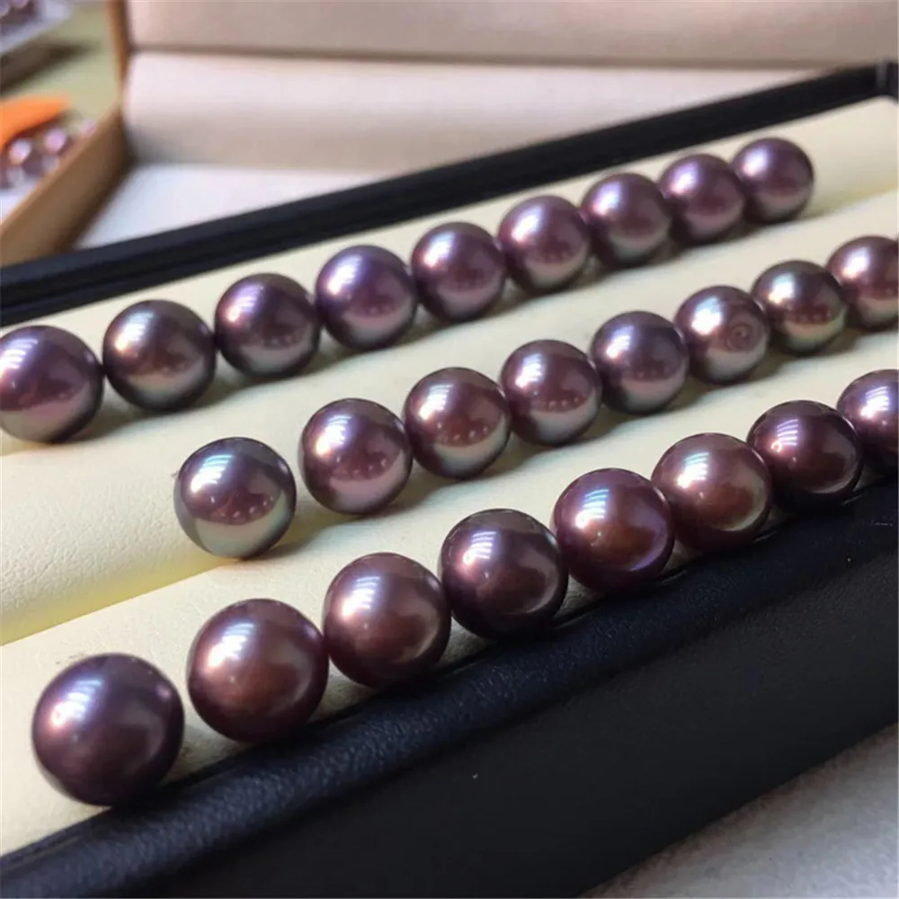 

Authentic natural color freshwater pearl demon Purple naked beads strong light perfect round concealer made pendant ring stud