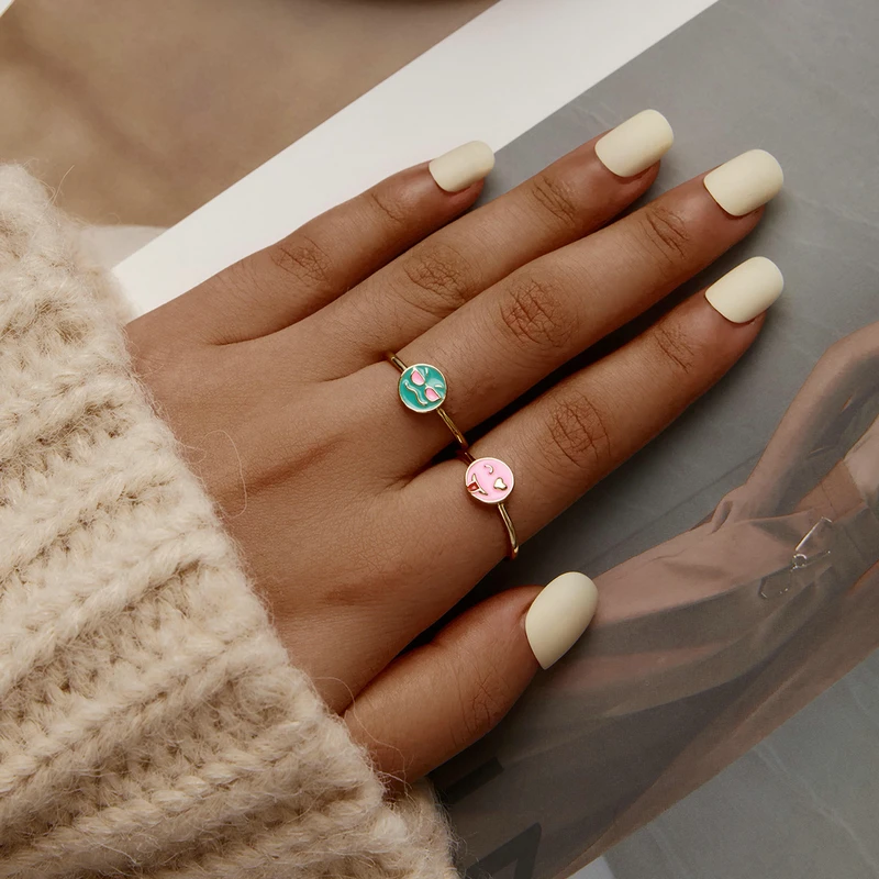 

WOSTU 925 Sterling Silver Fun Face Ring Colorful Enamel Open Finger Ring For Women Silver Jewelry Gift CQR737