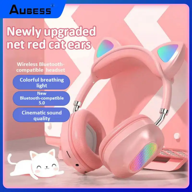 

Накладные наушники с микрофоном, беспроводные наушники с длительным сроком службы батареи, 400 мАч, наушники с кошачьими ушками, гарнитура со...