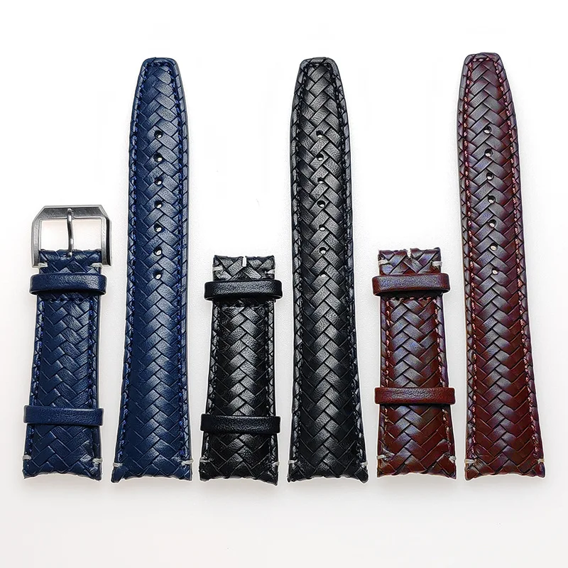 

20mm 22mm High Quality Leather Cowhide woven watch strap for IWC PILOT`S WATCHES for Omega Curved End Genuine Leather