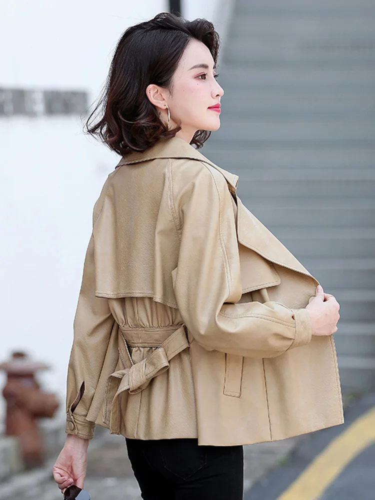 Autumn Genuine Leather Jacket Women 2022 Classic Designer Blazer Slim Double Breasted Belt Short Sheepskin Coat Famale Clothing