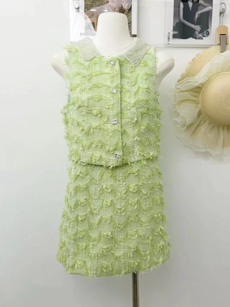 

Женский винтажный костюм из двух предметов, короткий жилет с кукольным воротником и юбка до середины бедра