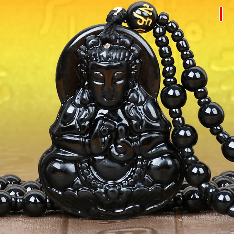 Ожерелье с подвеской amatorha черное обсидиановое резное Будда на удачу Амулет для