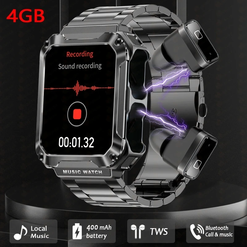 

Smart Watch 3 in 1 Wireless Headset 4GB Memory 400 mAh Battery 1.96 Inch Full Touch Screen Bluetooth Call Smartwatch Men Women
