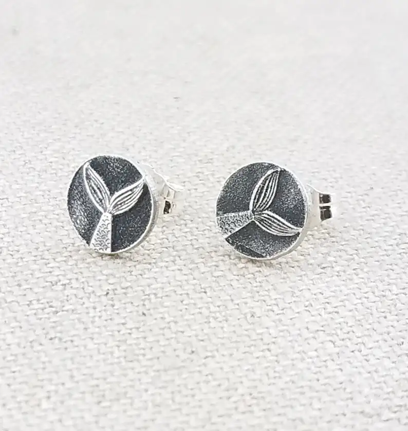 

Stud Earrings - Mermaid Jewelry- Heart Studs - Nature - Silver Studs - Simple Silver Earrings