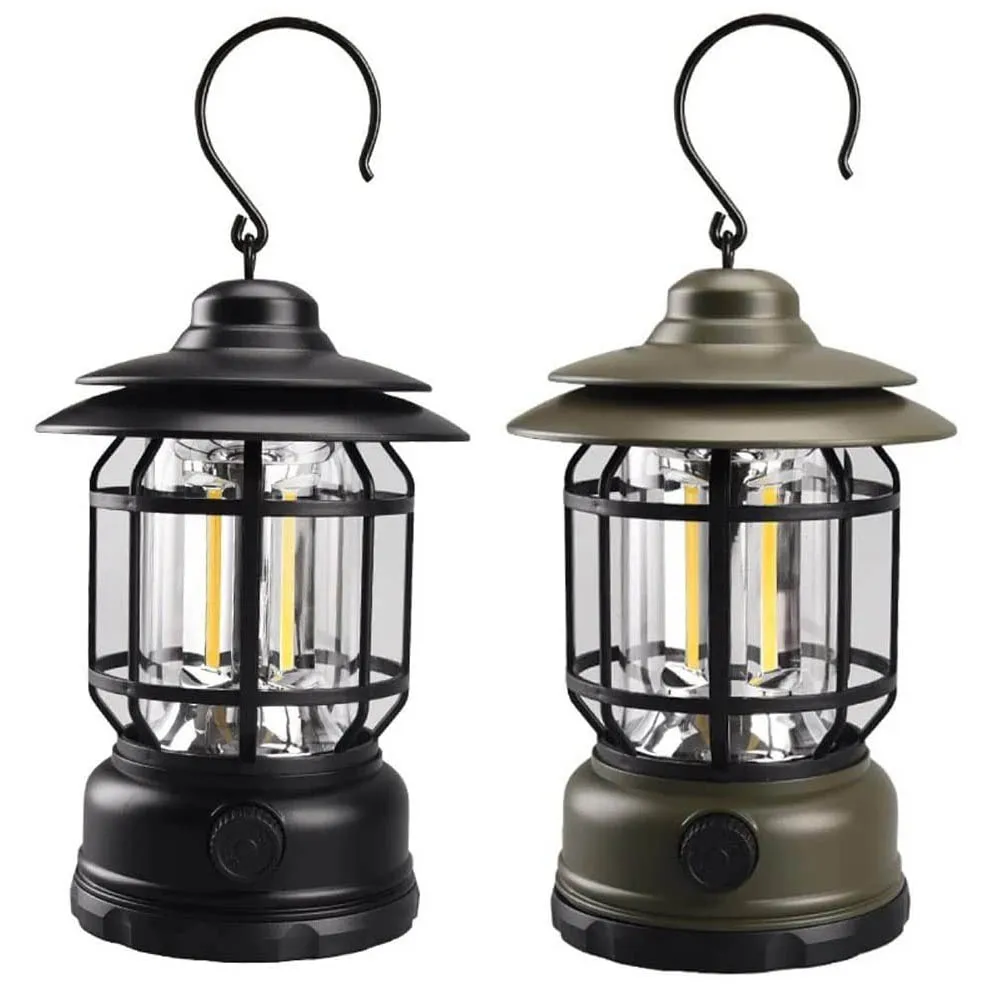

Portable Retro Rechargeable Camping light Lantern Dimmable LanternsTent Light for Courtyard Outdoor Hiking Camping Lamp and hook