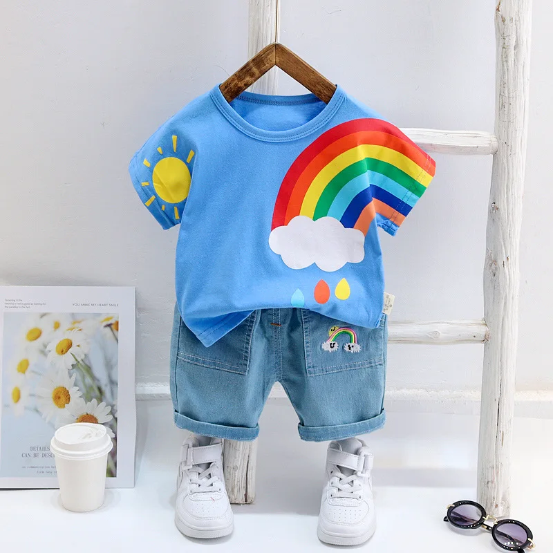 Baby Boys Girls Cartoon Clothes Outfit Suit Cute Children Summer Cotton 1 2 3 Years Kids Boys Clothes Sets T-Shrit+Shorts