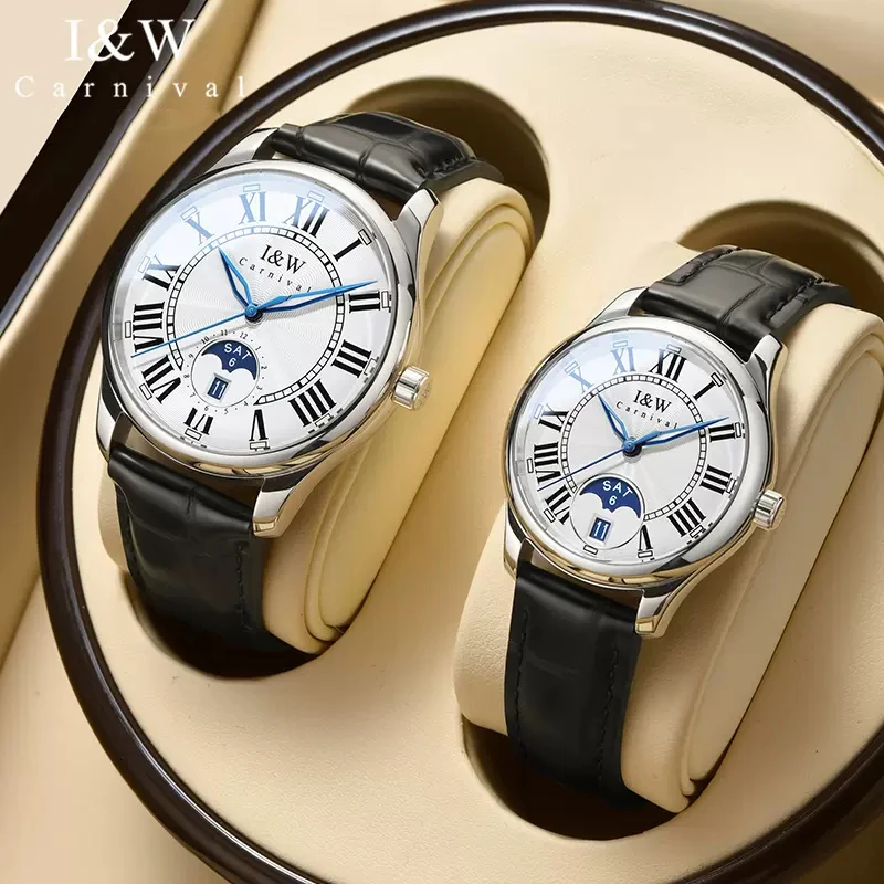 IW Fashion Couple Watches For Men Women Lovers Top Brand Luxury MIYOTA Automatic Mechanical Watch Waterproof Wristwatch Calendar