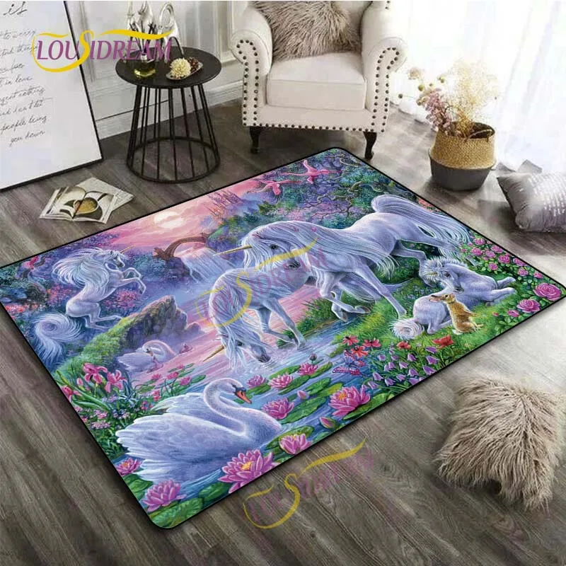 

Unicorn Elements Square Oversized rugs Art Beautiful Girl and Unicorn Living Room Kitchen Door Mat Entrance Non-slip Carpet