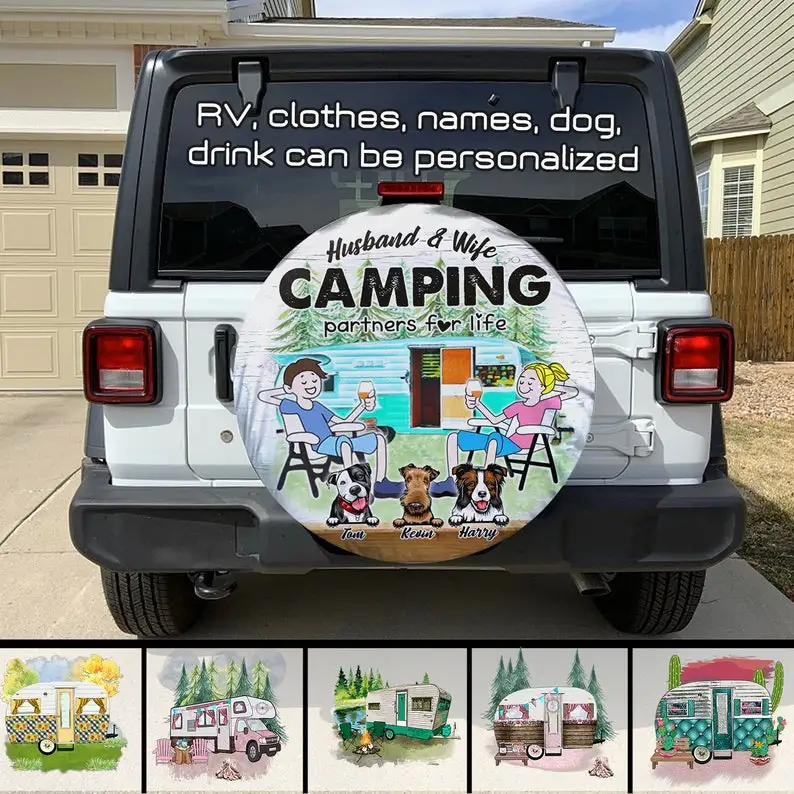 

Муж и жена Кемпинг партнер для жизни 2, покрышки для кемпинга, покрышки на колесах под заказ, персонализированные покрышки, подарки для кемпинга, подарок