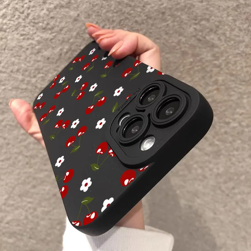 Фото Чехол для телефона iPhone 17 16 Pro Max 16E 15 14 Plus 13 12 11 XS XR X 17Air Cherry Daisy Flower Pattern Мягкий силиконовый чехол Fundas №2