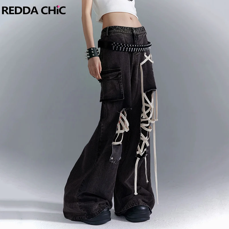 REDDACHiC мешковатые джинсы с рваными дырками женские черные винтажные джинсовые