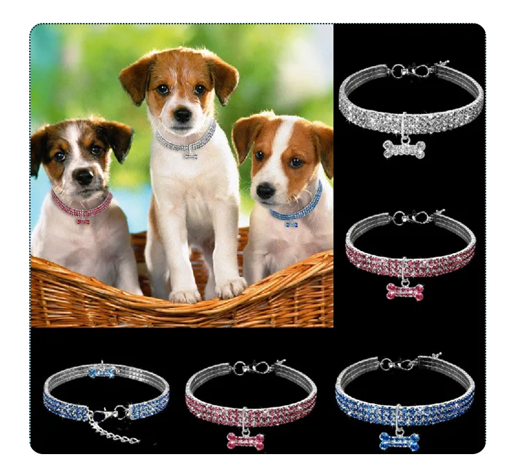 

3 Row Rhinestone Elastic Pet Necklace Dog Chain Cat Pet Supplies Small Dog Jewelry Pet Supplies