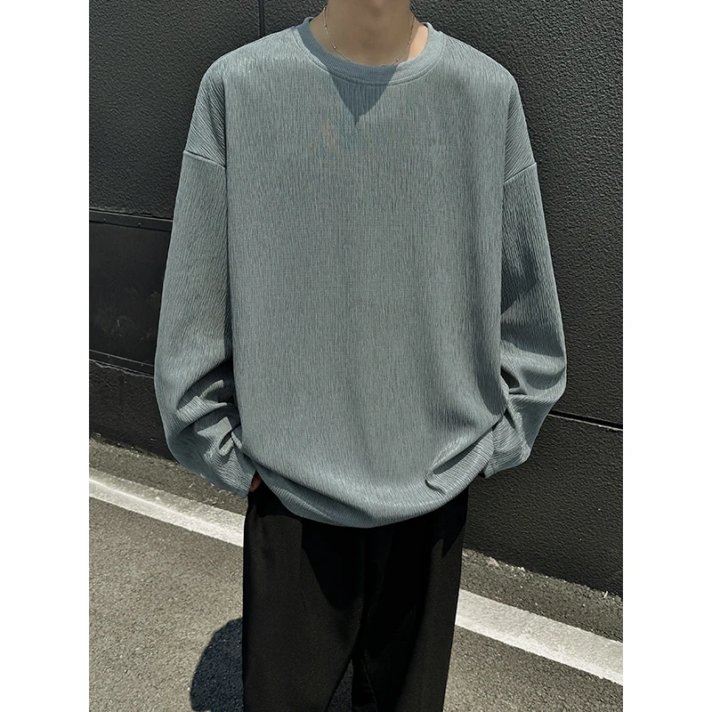 Idle Sle Long sleeves Shirt Men's Spring and Autumn 2024 Couple Teenagers Solid All-Match Oversize round Neck Base |
