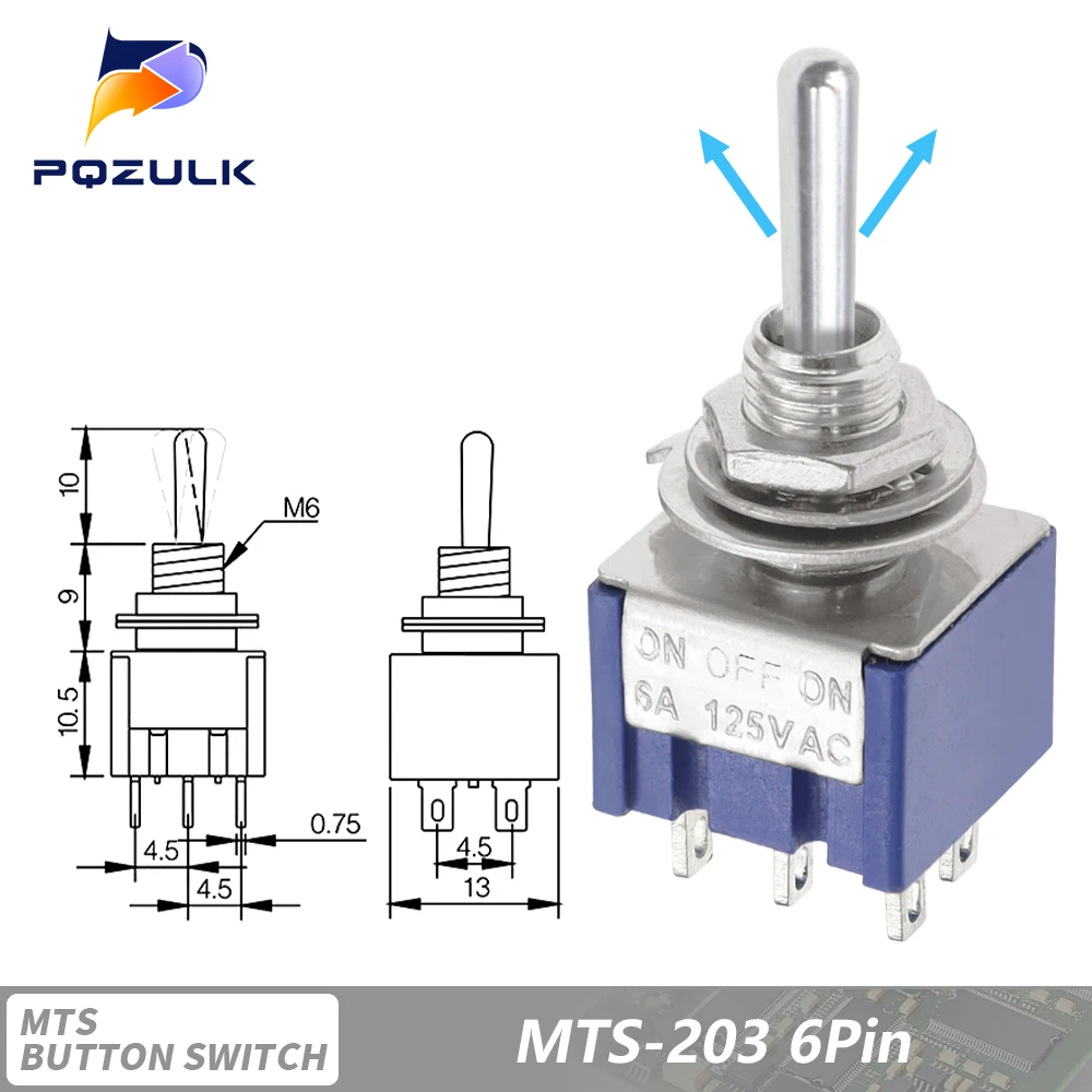 

ON-OFF-ON ON-ON 3/6/9/12PIN 2/3 Position Mini Latching Toggle Switch AC 125V/6A 250V/3A MTS-102 MTS-103 MTS-202 MTS-203