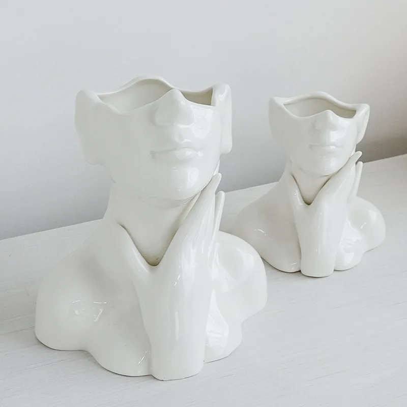 

Vase Nordic Style Flower Vase Women Body Half Face Flower Pot Vase Ceramic Art Crafts Bedroom Living Room Desktop Decoration