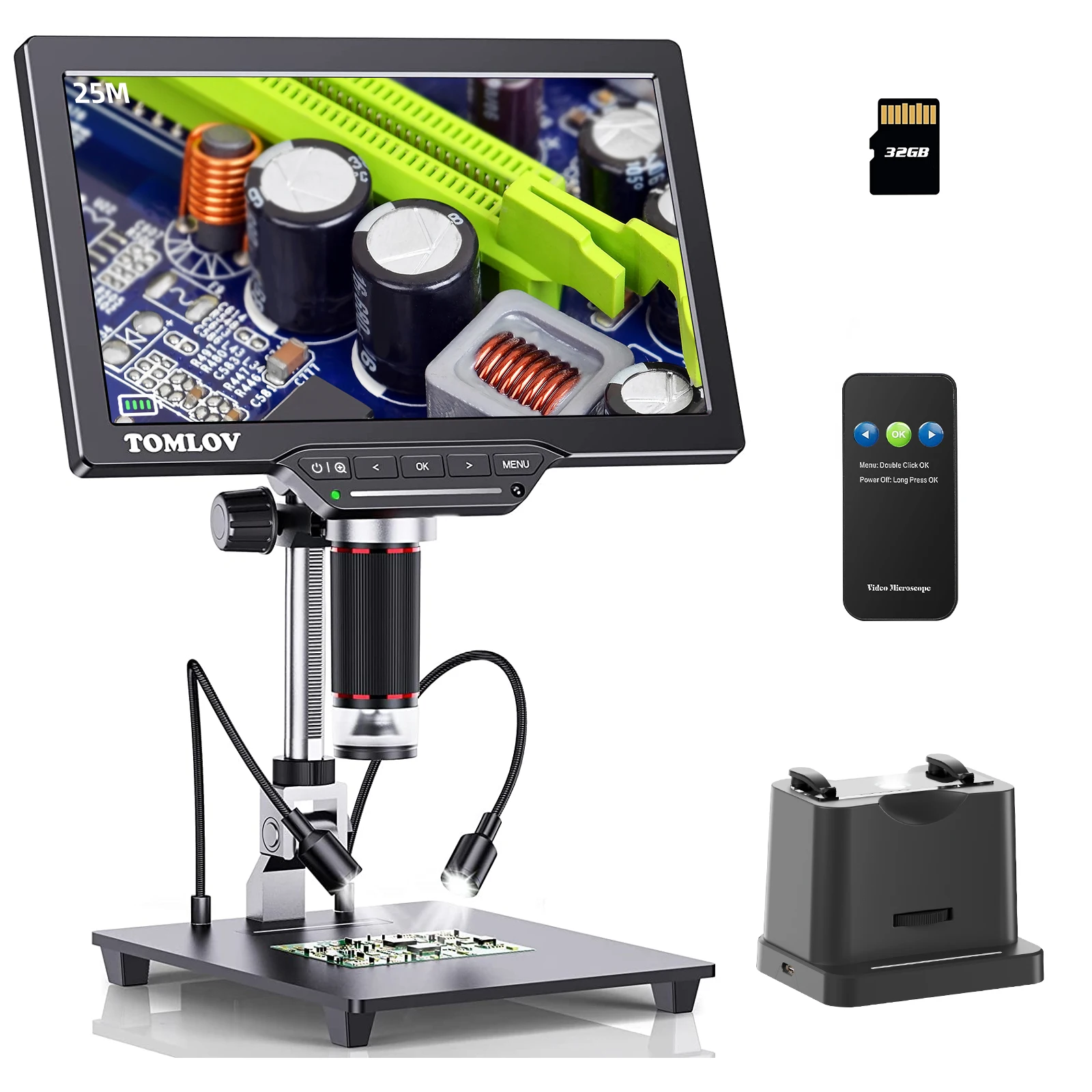 

DM202 10.1 Inch HDMI LCD Digital Microscope10" Enhanced Stand Included 16MP Coin Microscope with Screen for Adults