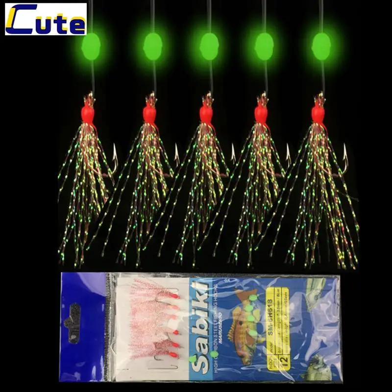 

6pcs/set noctilucence Mackerel Feathers Bass Cod Sea Fishing Tackle Boat Luminous Fishing Hook Treble Fishing Lures