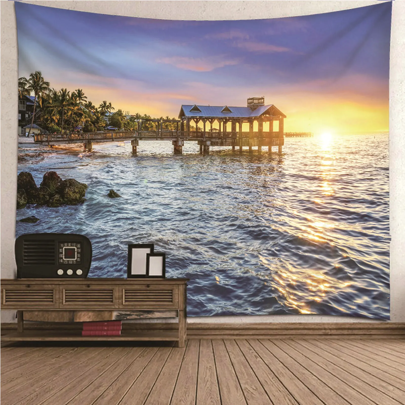 

Wall Covering Small Wall Tapestry natural scenery Sunset & Sea Pavilion Wall Hanging Blanket Dorm Art Decor Covering