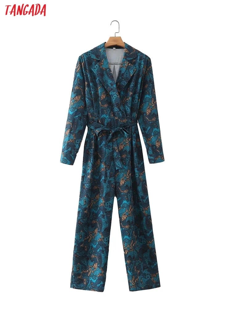 

Tangada Women Leopard Print Long Jumpsuit Long Sleeve Pocket with Slash Female Casual Jumpsuit 3F33