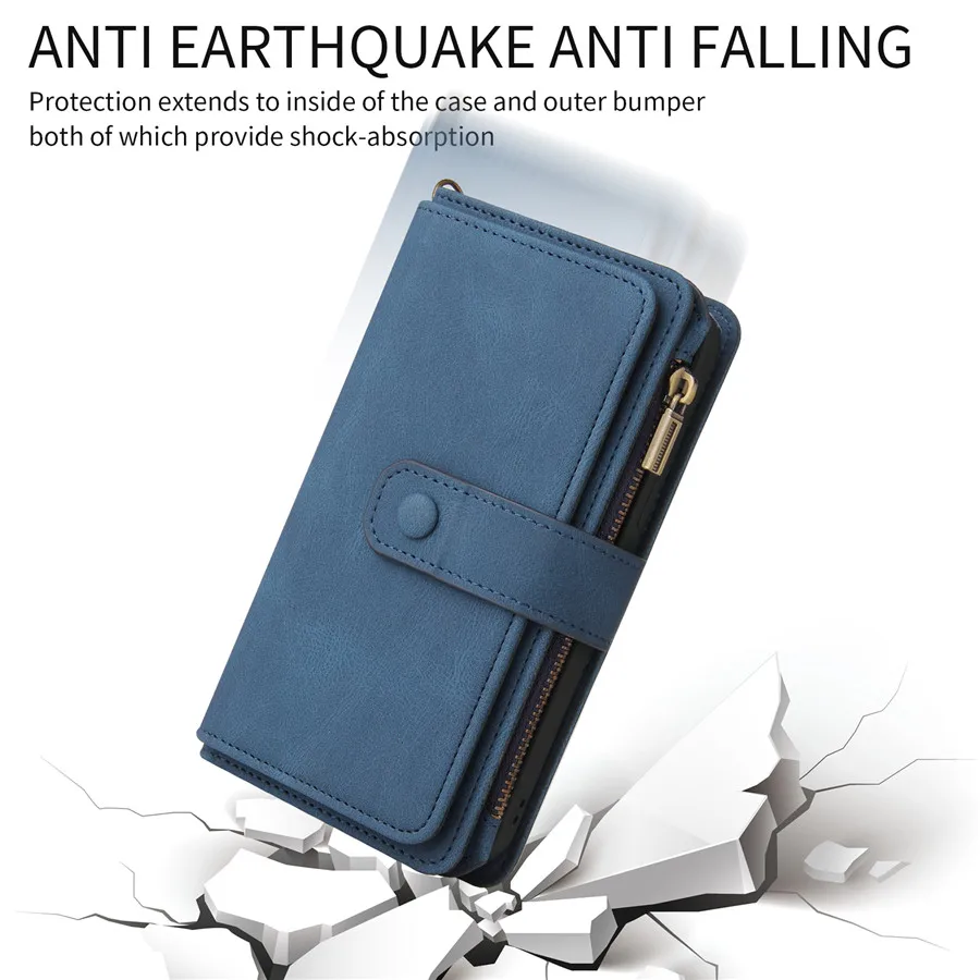 Realme 10 2022 Multi 15-Card Slot Flip Case for OPPO Realme 9 Pro Plus 5G Zipper Leather Wallet Case Realme 9i 9 10 8 Pro Cover