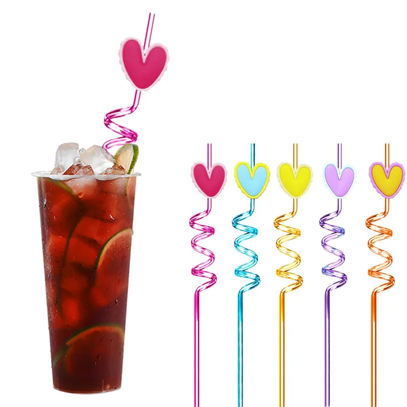 

2Pcs Heart Wave Straws Reusable Heat Resistant Spiral Straws Smoothie Drink Cocktail Straws Bar Accessories Party Supplies